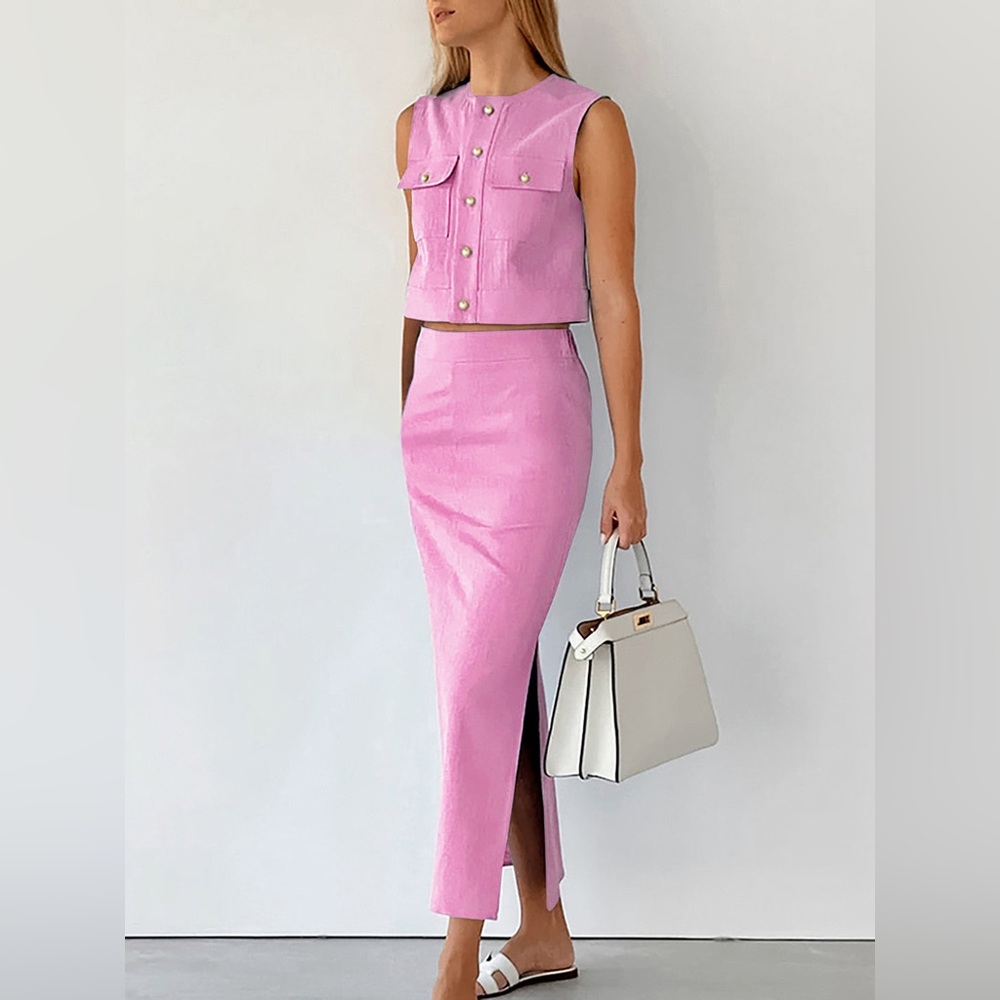 Commense Pink Sleeveless Maxi Skirt Set